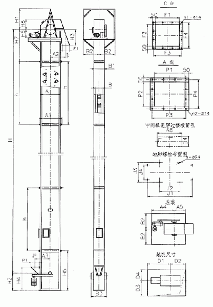 常見的TD、TH、NE斗提機(jī)標(biāo)準(zhǔn)地腳孔參數(shù)